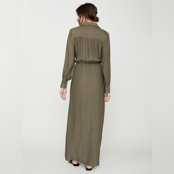 Brochu Walker madsen olive crepe long sleeve maxi dress nwot - Picture 3 of 4